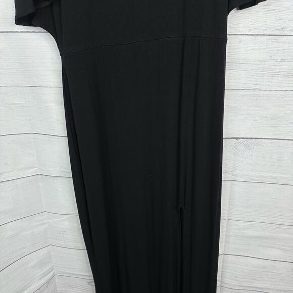 ASOS Womens size 12 Maxi High Slit Open Back Flutter Sleeve Dress Black Stretch - Picture 5 of 10